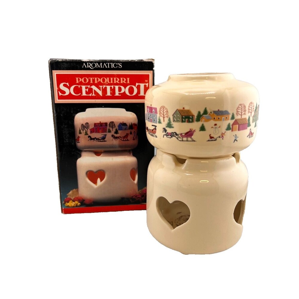 Vtg '86 Aromatics Potpourri SCENTPOT Candle Warmer Heart Tealight Cottage Granny